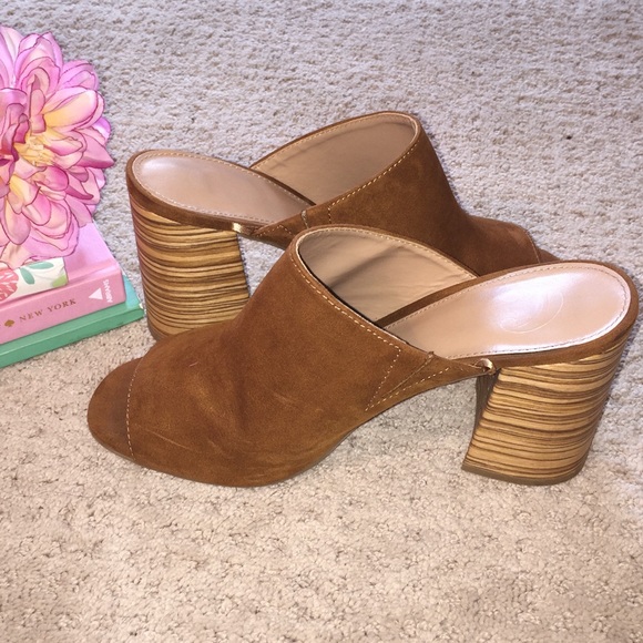 Charming Charlie Shoes - Tan Suede Wedge Mules